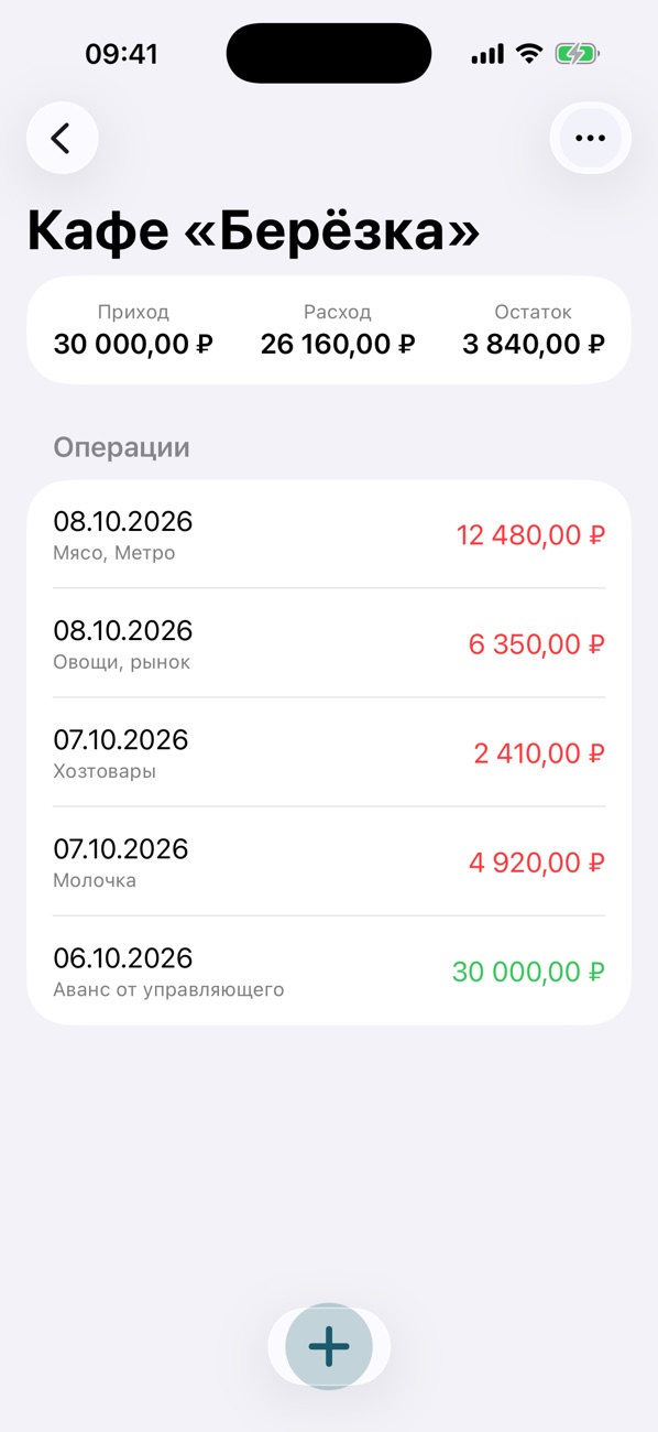 Отчёт с приходом, расходом и списком операций